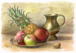 銅壺水果盤_賴英澤 繪 A Bronze Pitcher With Fruist painted